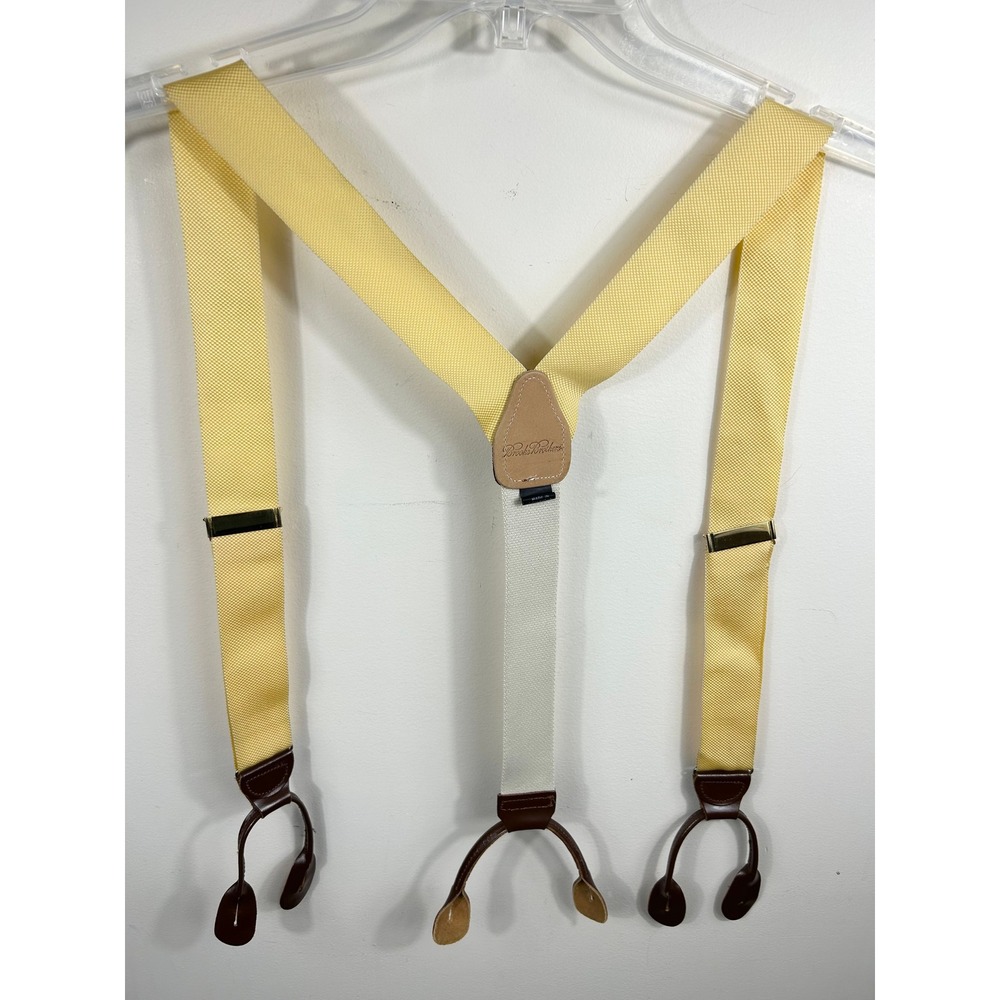Brooks Brothers Suspenders Yellow Leather Button Ends Preppy Braces Old Money